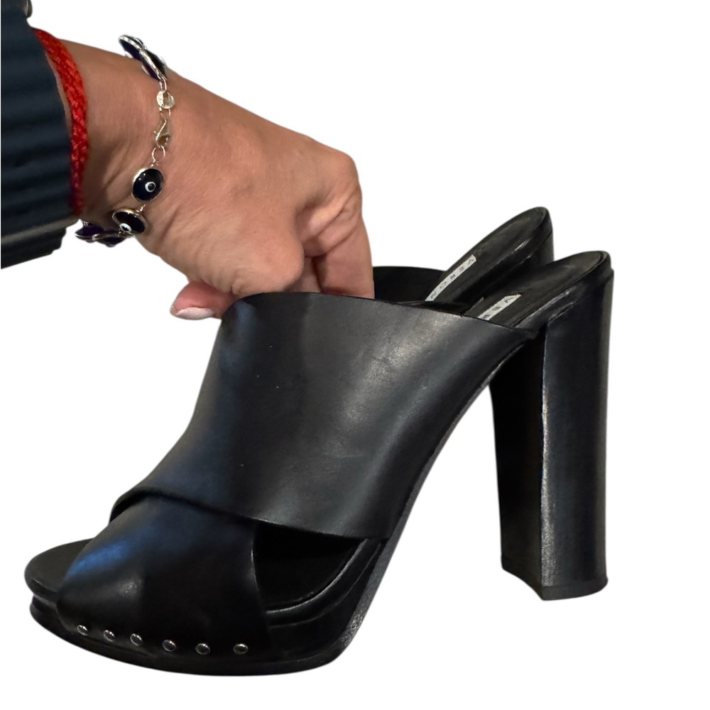 Veronica Beard Black Leather High Heel Mules